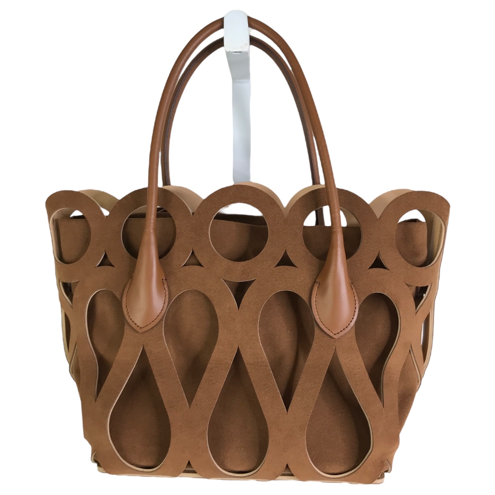 Mary Al Terna Maze Bag Womens Brown Cut Out Leather Tote Magnetic Closure